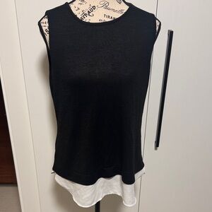 Banana Republic Factory Black Sleeveless Knit Tank with White Hem